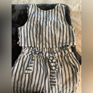 L'ATISTE Navy & White Striped Linen matching set (pants and top)